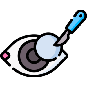 surgeon removing cataract lens in operating room