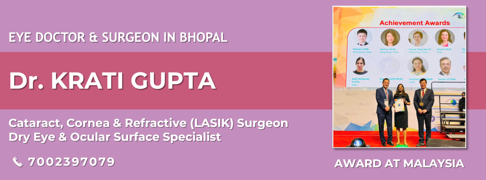 Dr Krati Gupta, Eye Specialist, Cornea, Cataract and LASIK Surgeon Bhopal - Award at Malaysia