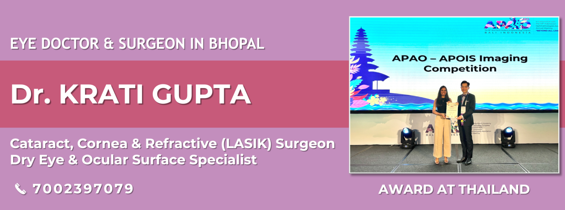 Dr Krati Gupta, Eye Specialist, Cornea, Cataract and LASIK Surgeon Bhopal - Award at Thailand