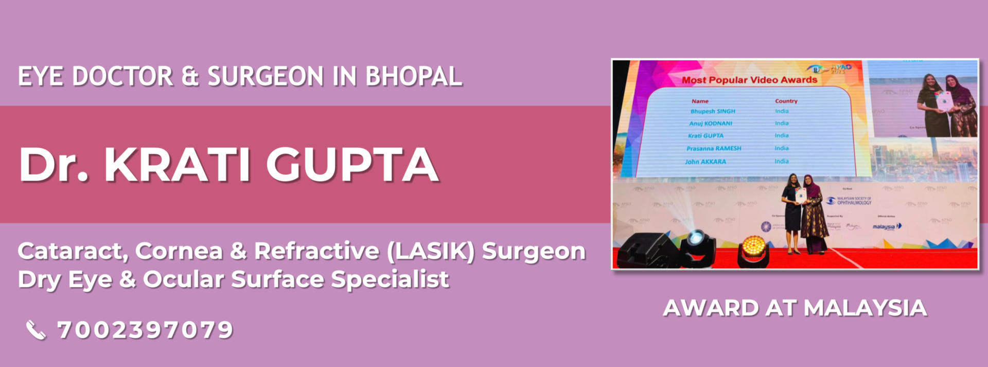 Dr Krati Gupta, Eye Specialist, Cornea, Cataract and LASIK Surgeon Bhopal - Award at Thailand2