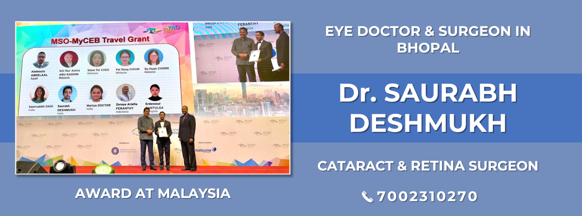 Dr Saurabh Deshmukh Eye Specialist Retina and Cataract Surgeon - Award at Malaysia